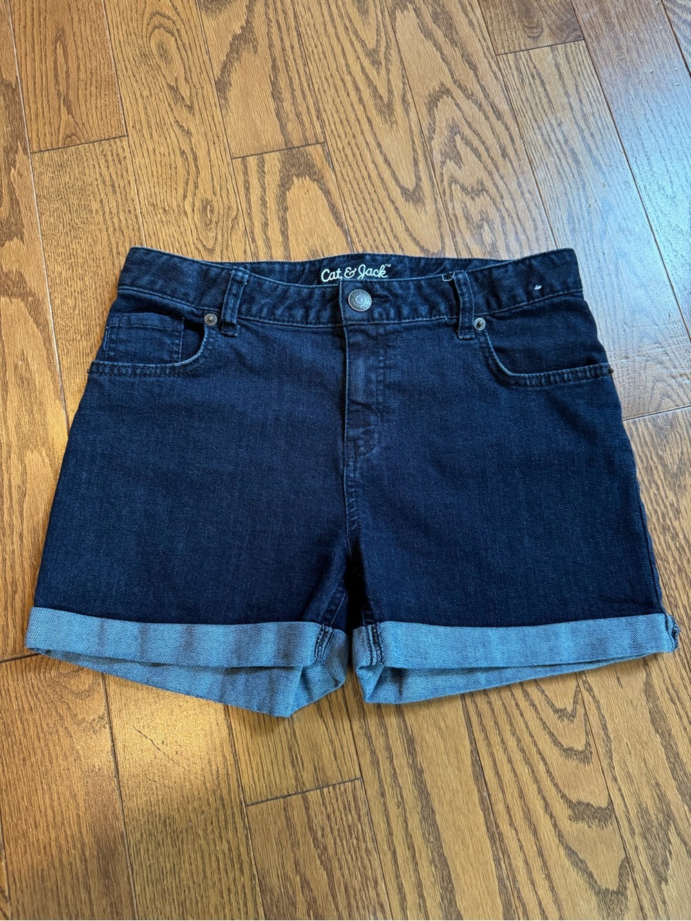 Cat & Jack Cuffed Denim Blue Jeans Shorts-Adjustable Stretch-Girls XL 14-16